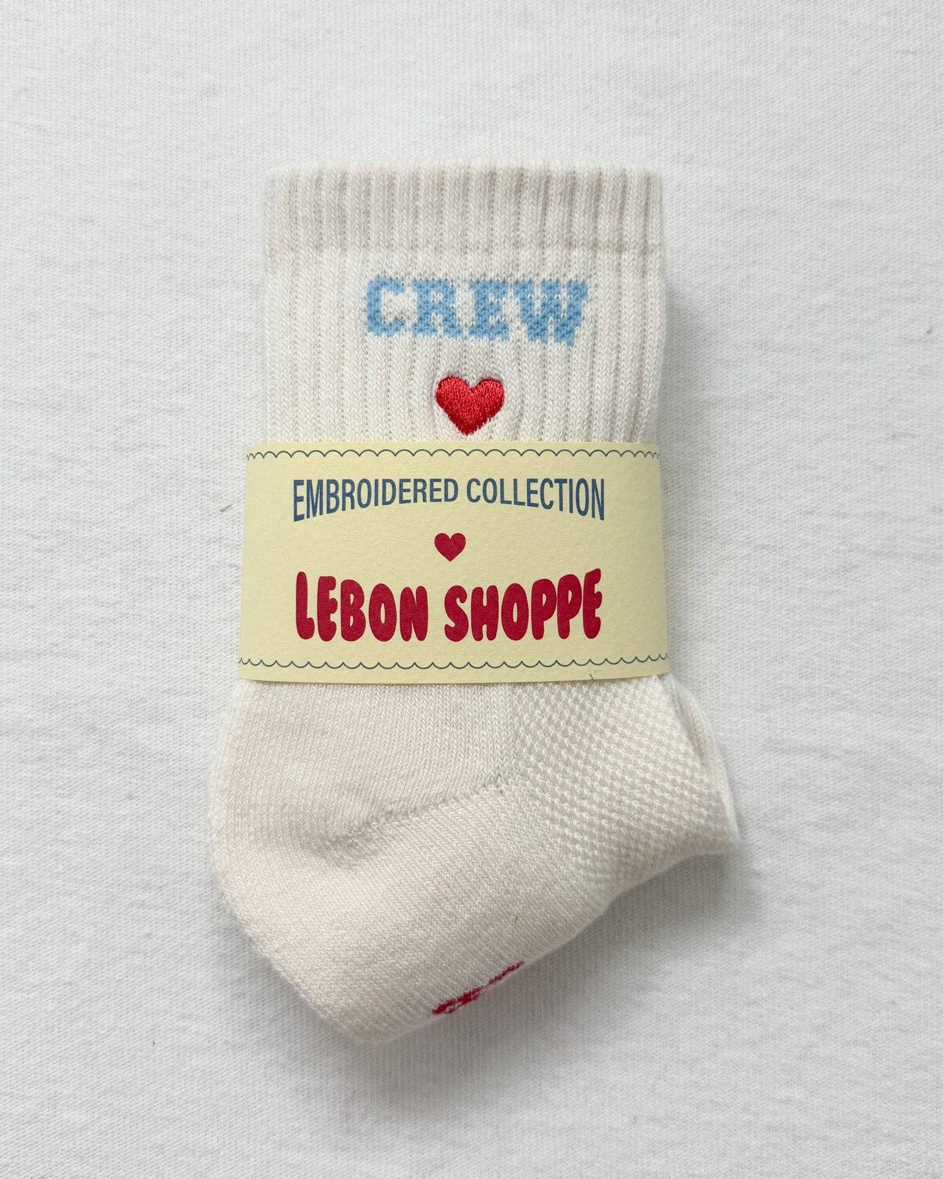 Embroidered Crew Socks in Vanilla