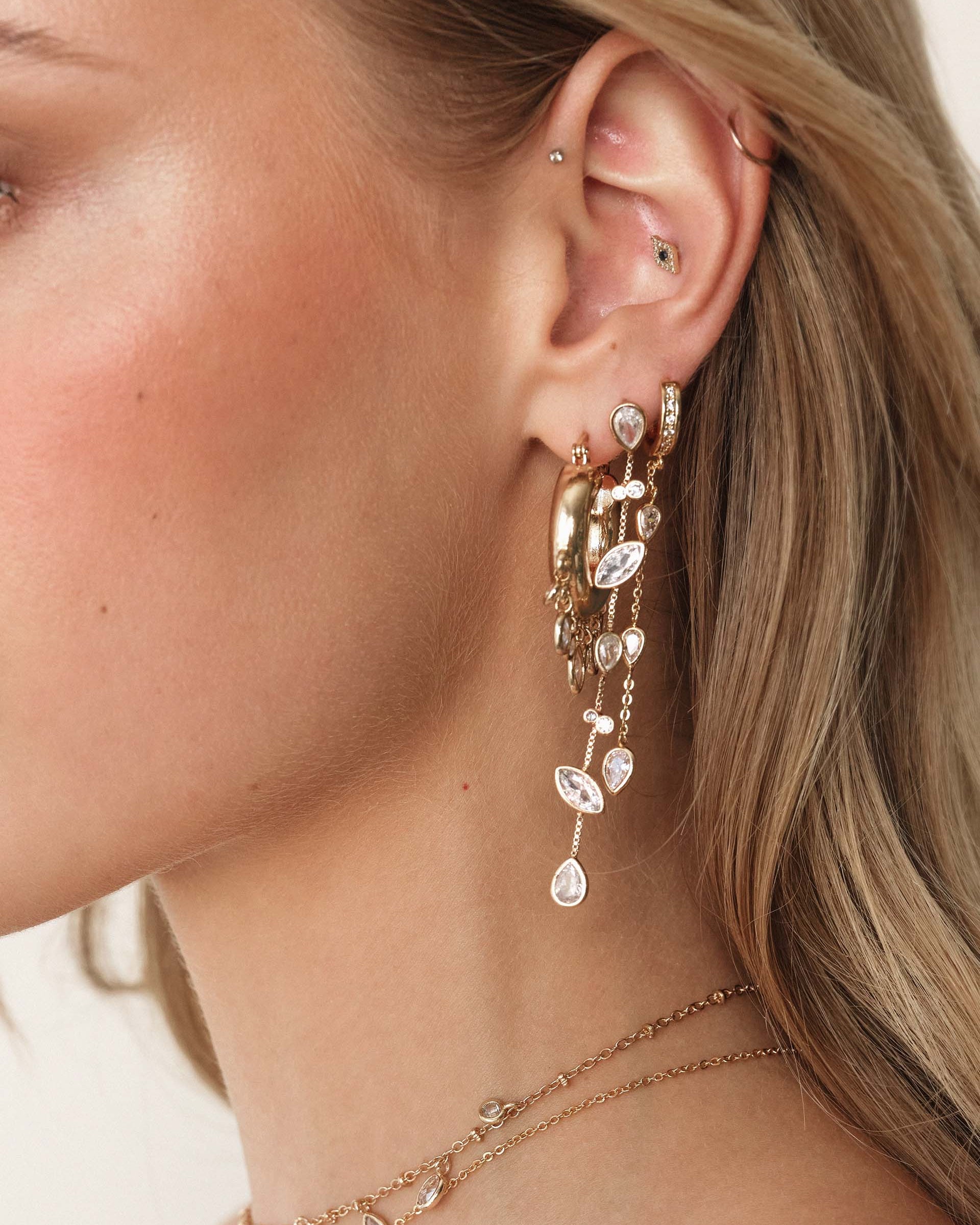 Bezel Crystal Huggie Dangle Earrings