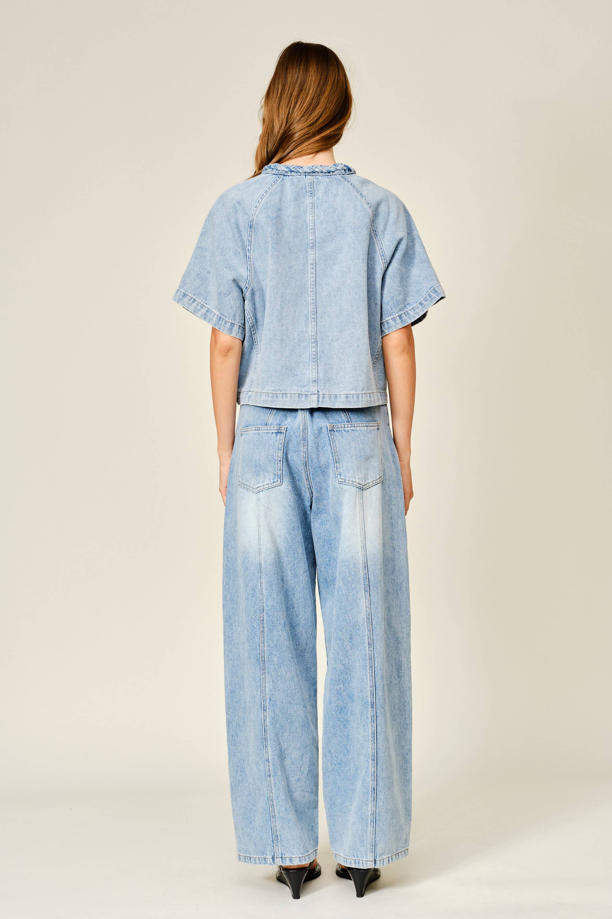 Braided Detail Denim Cardigan Top