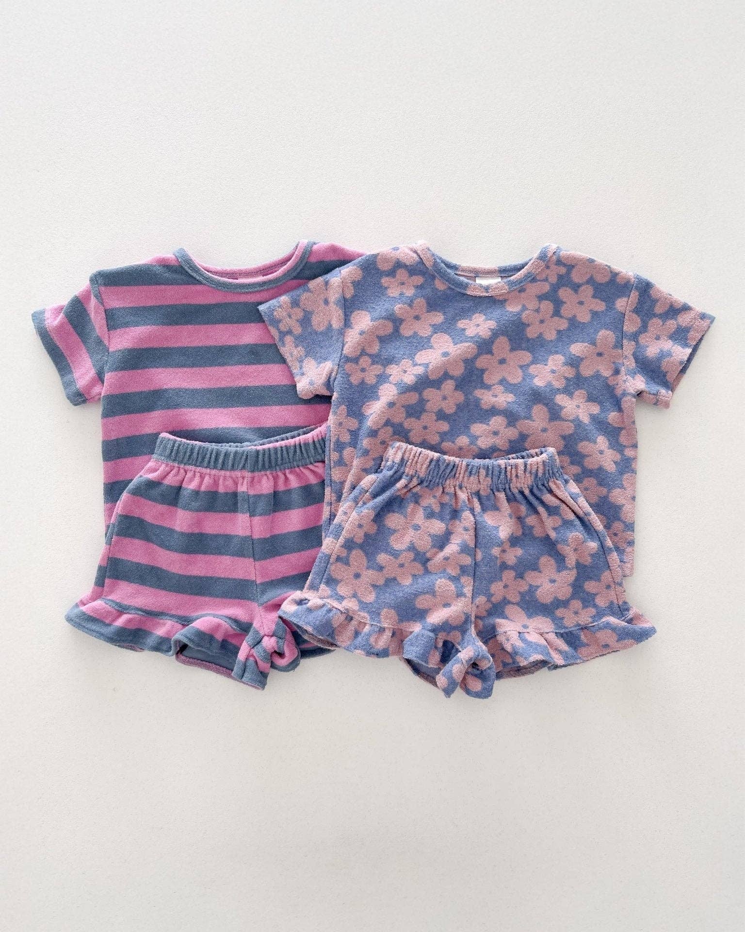 Pink Stripe Ruffle Terry Lounge Set