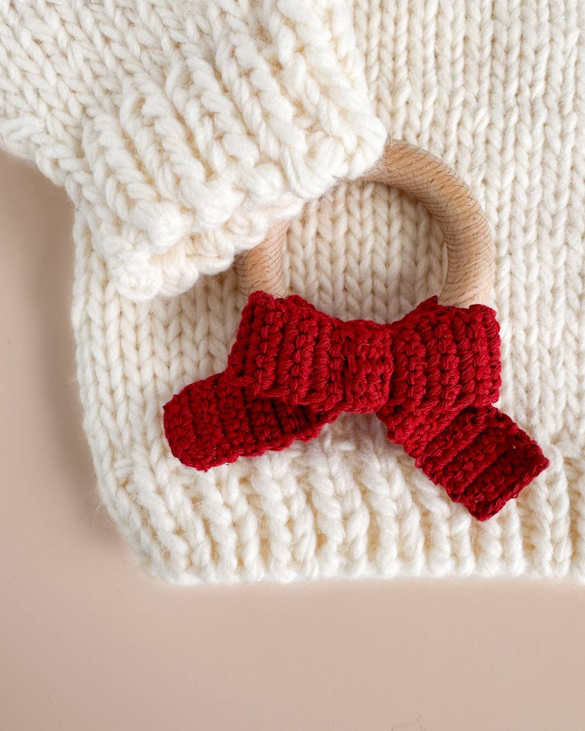 Red Crochet Bow Baby Teether