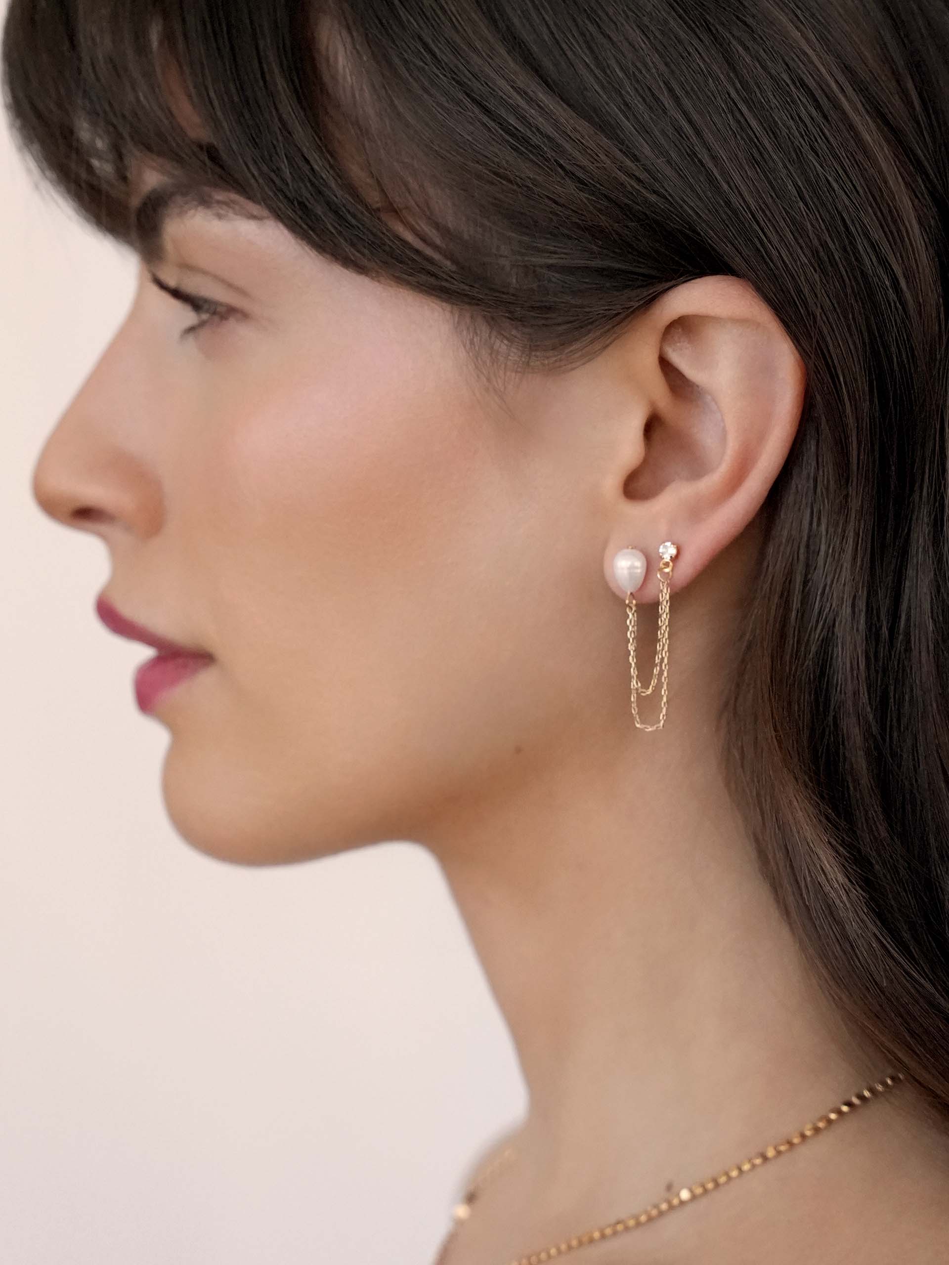 Double Piercing Freshwater Pearl Earrings