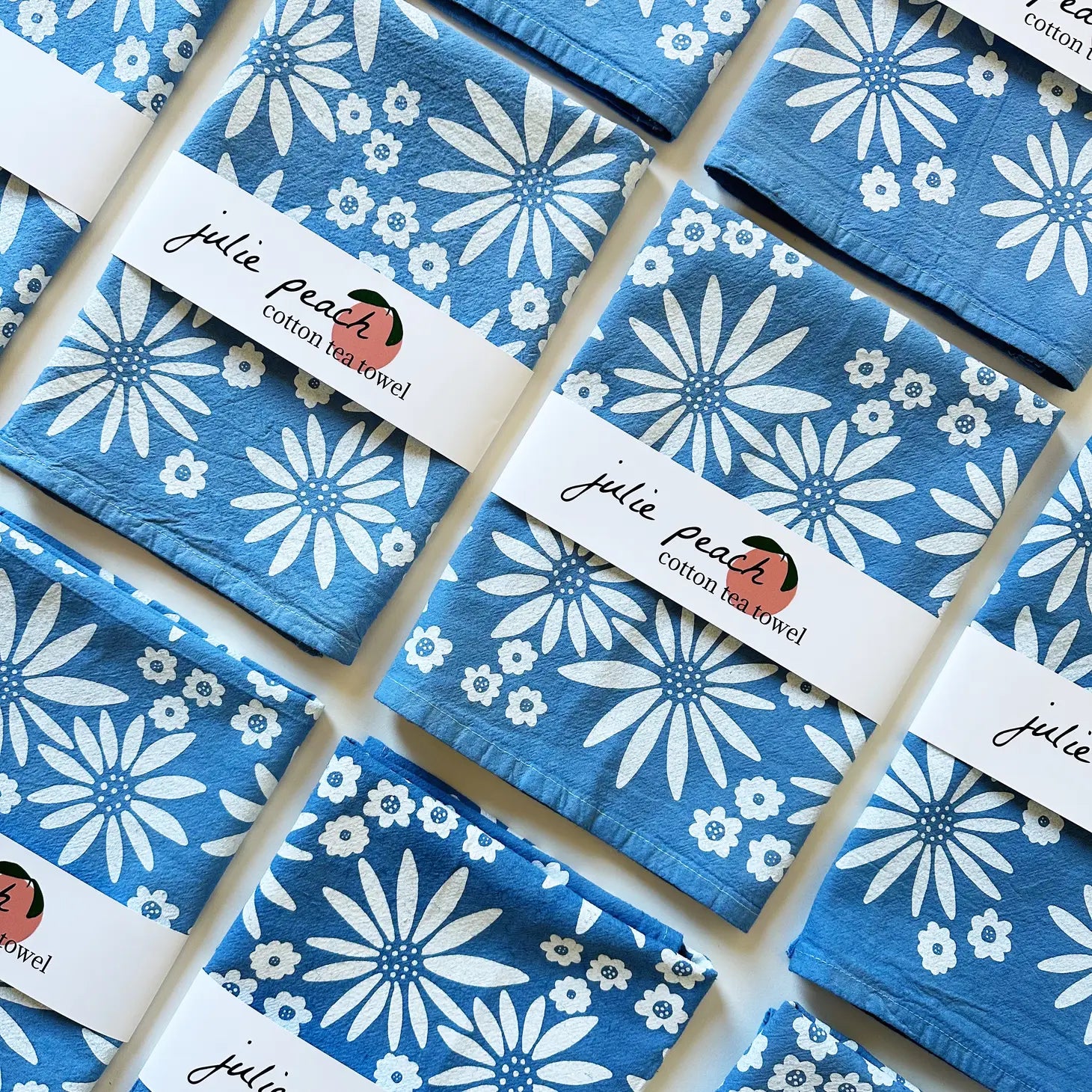 Flower Toss on Blue 20" Tea Towel