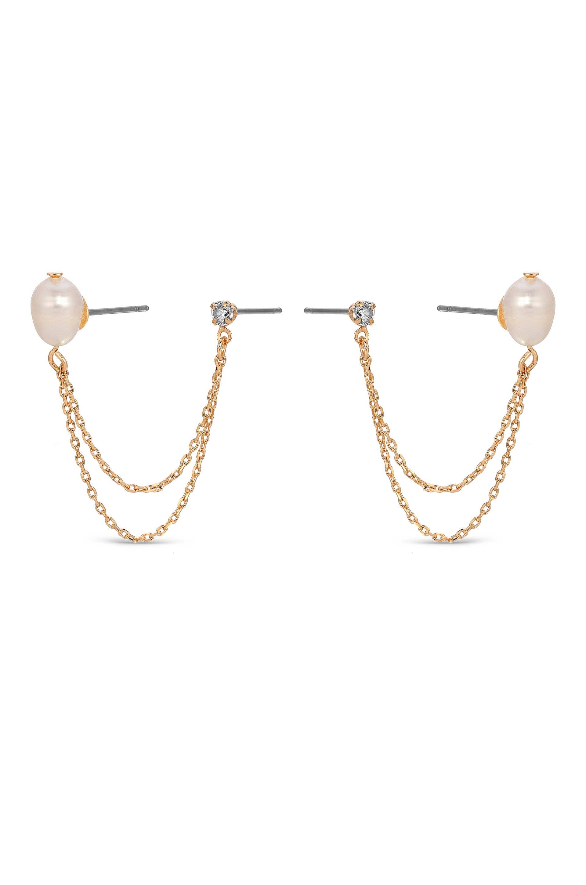 Double Piercing Freshwater Pearl Earrings