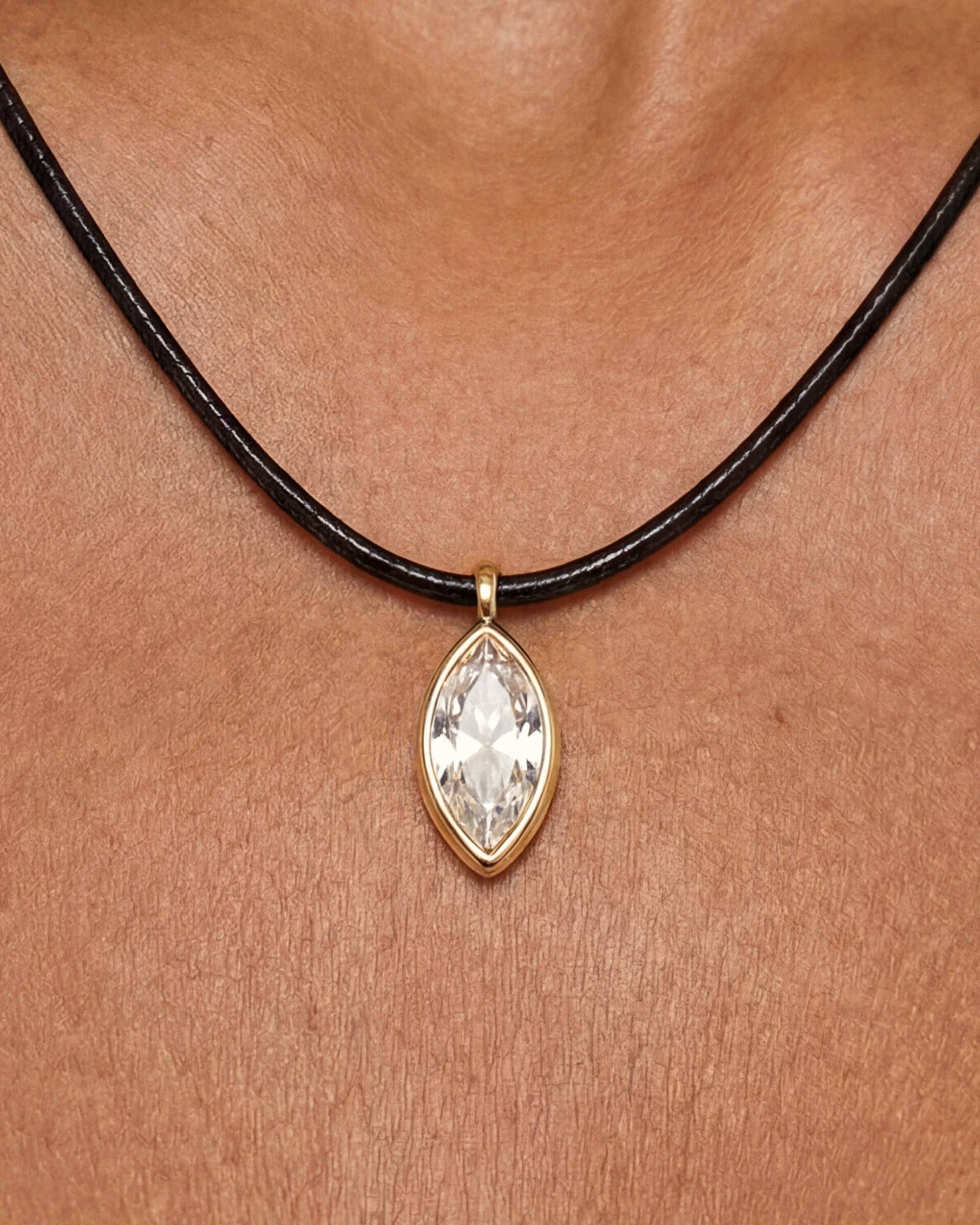 Marquise Crystal Pendant Cord Necklace