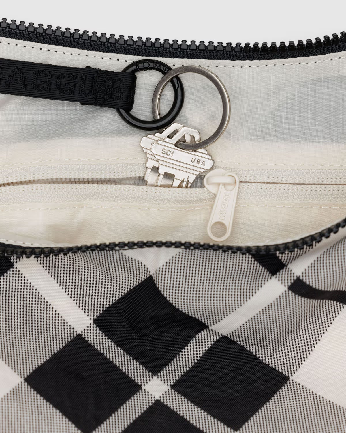 Medium Nylon Crescent Bag | Mixed Plaid