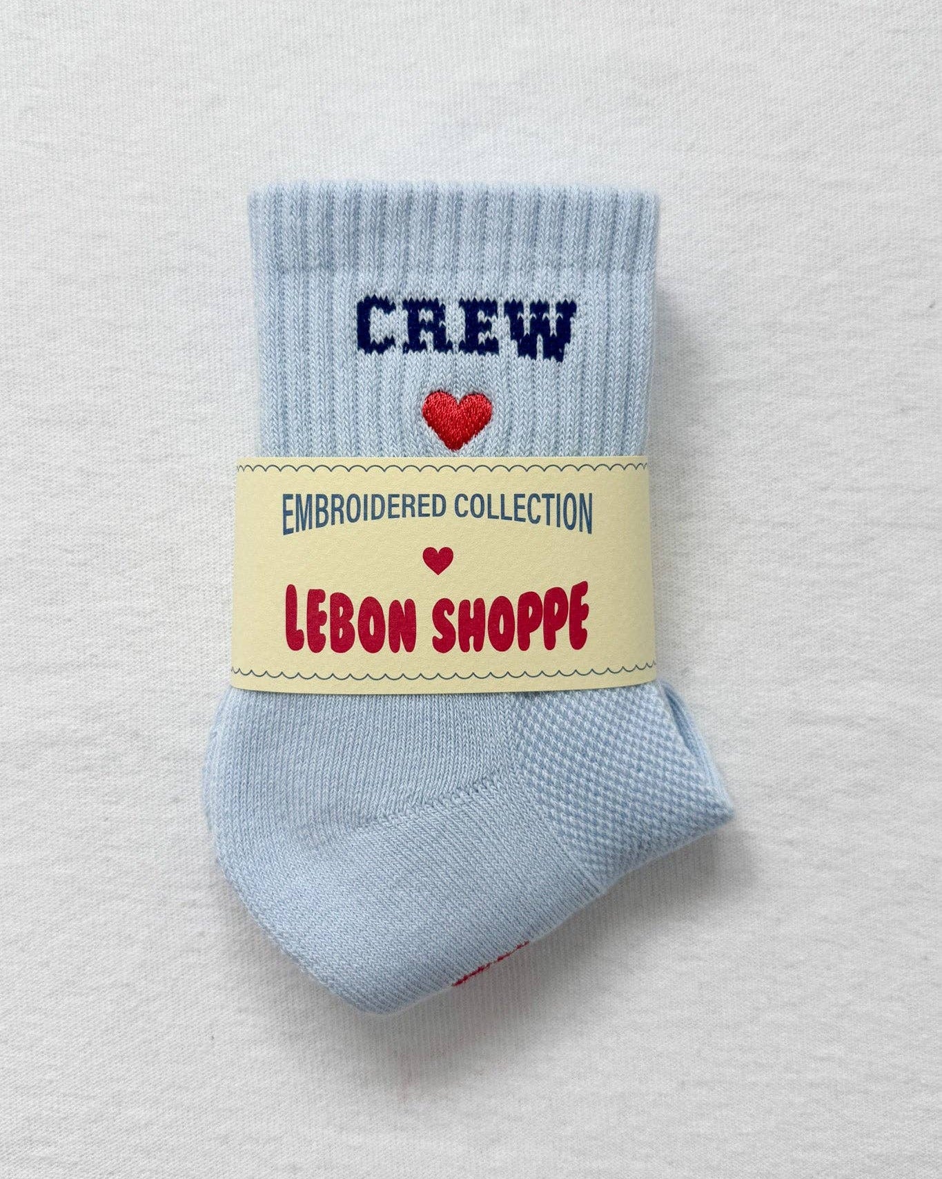 Embroidered Crew Socks in Sky Blue