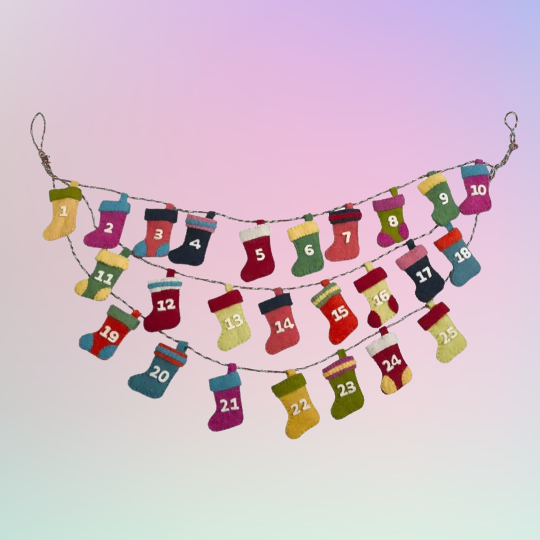 Hand Felted Wool Little Stockings Advent Calendar