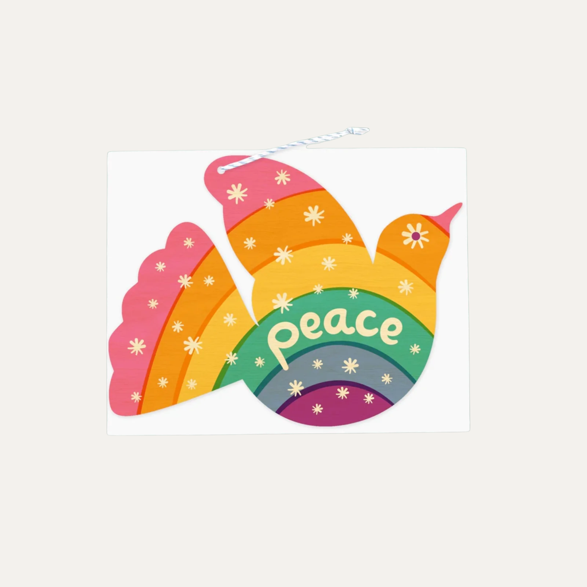 Rainbow Dove Wood Holiday Ornament Card