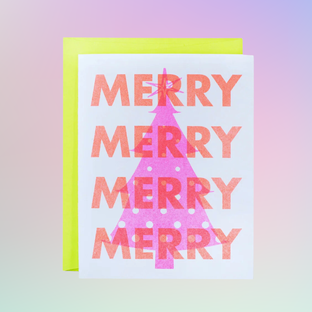 Merry Pink Tree Holiday Greeting Card
