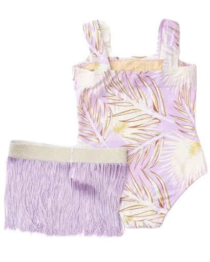 Girls Hula One Piece & Skirt Swim Set | Purple Metallic