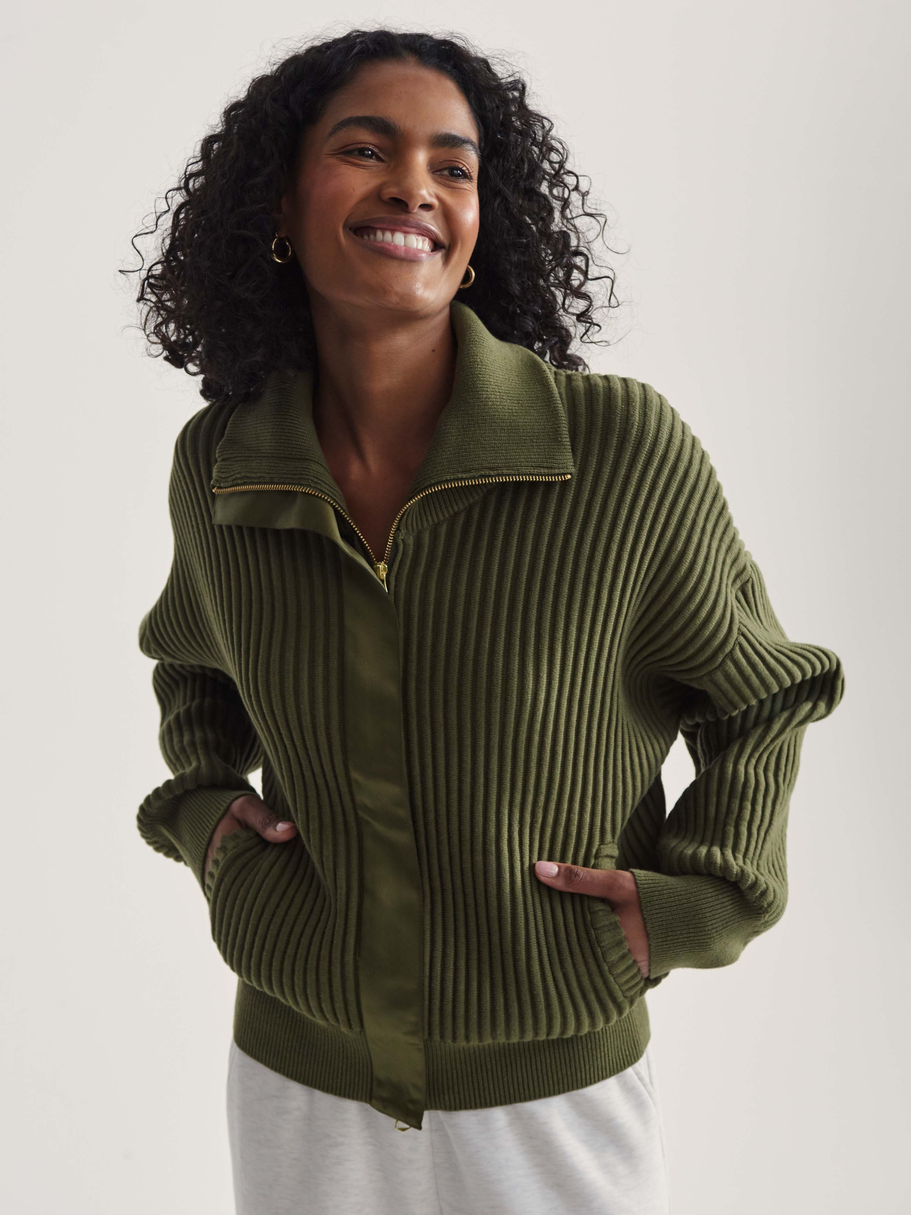 Doncaster Ottoman Knit Jacket in Winter Moss