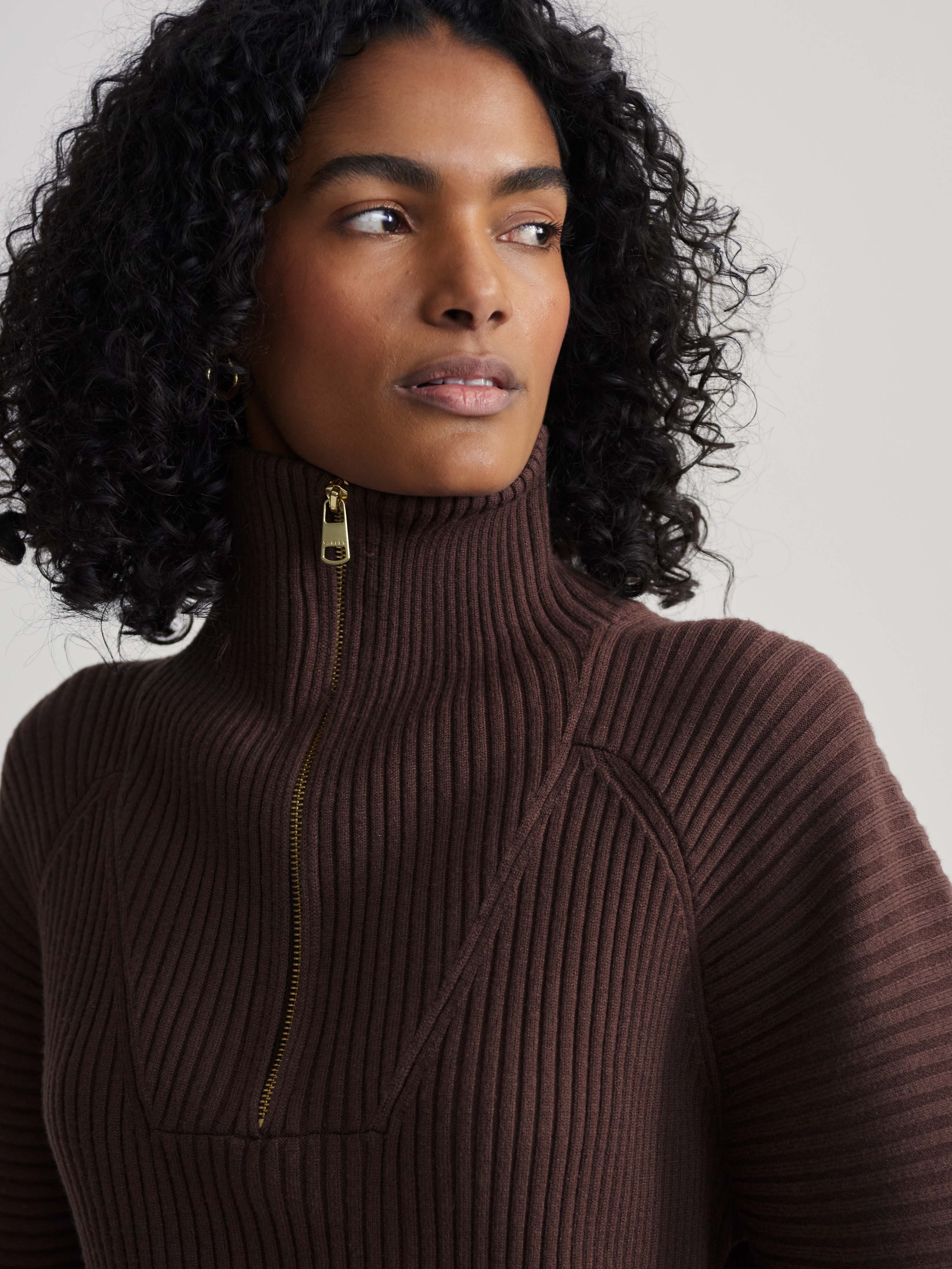 Reid Half-Zip Knit in Coffee Bean