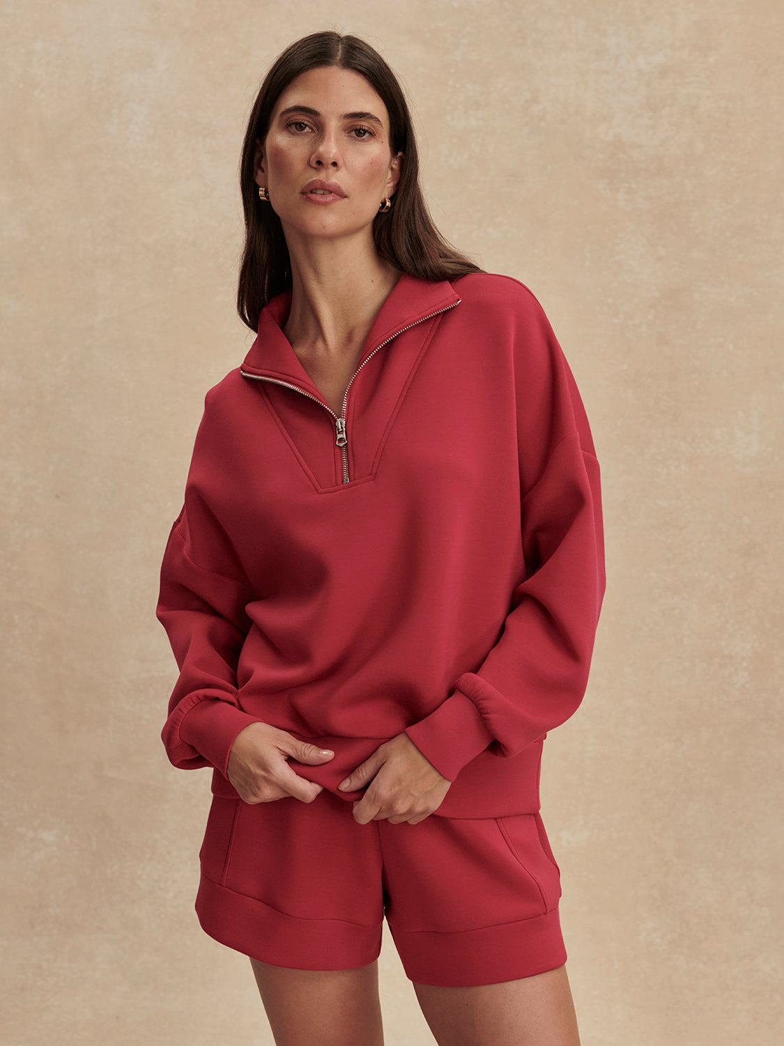 Hawley Half Zip Sweat | Rich Raspberry