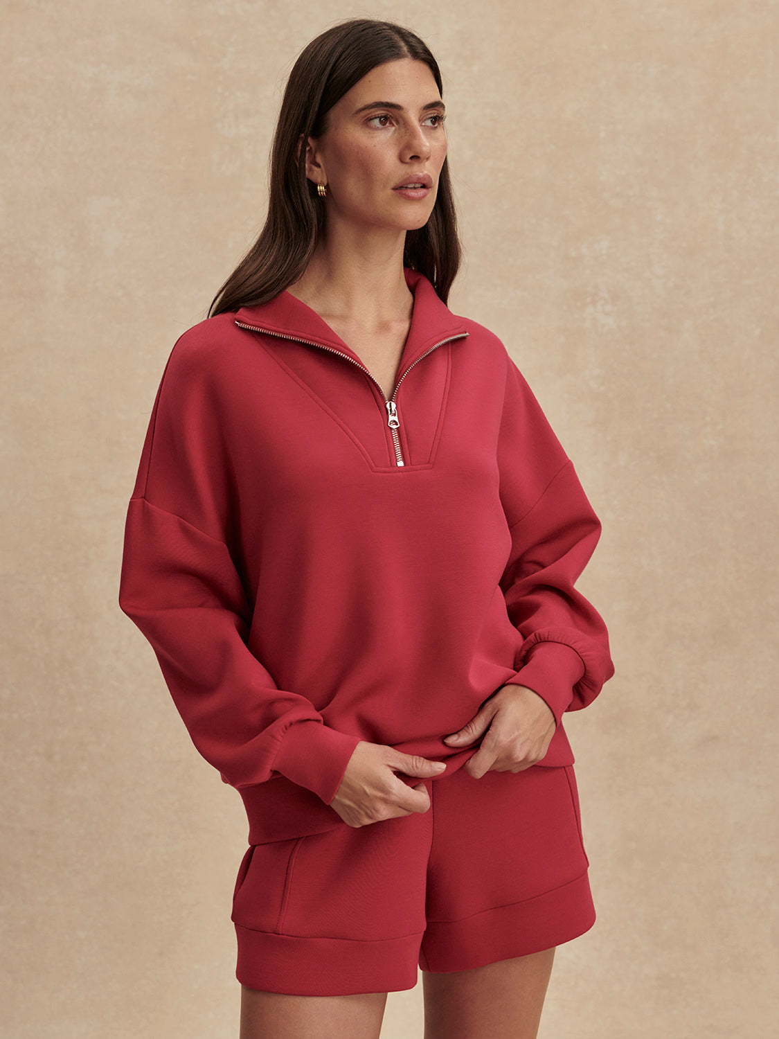 Hawley Half Zip Sweat | Rich Raspberry