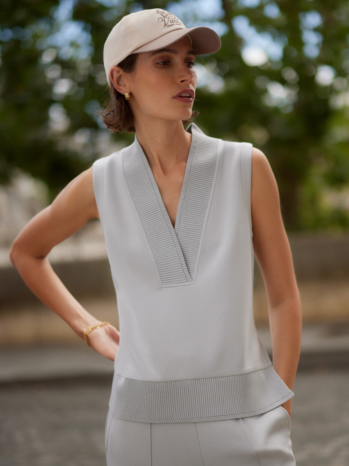 Freida V Neck Tank | Blue Clay