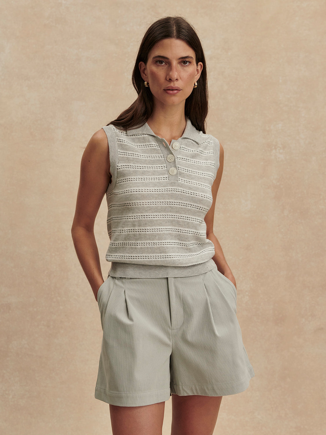 Dannah Stripe Knit Top | Light Grey Marl