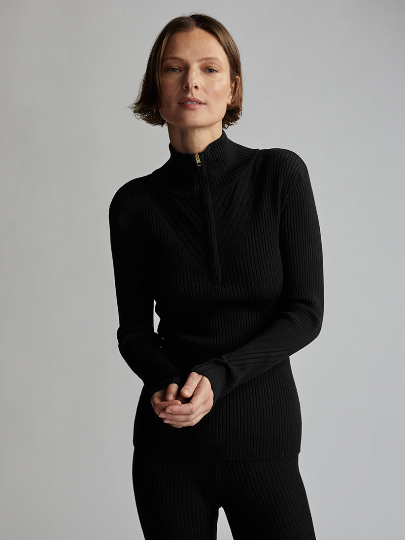 Demi Half-Zip Knit in Black