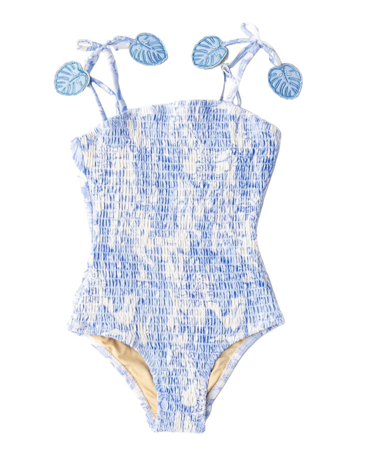 Girls Smocked One Piece Swimsuit | Tropical Blues