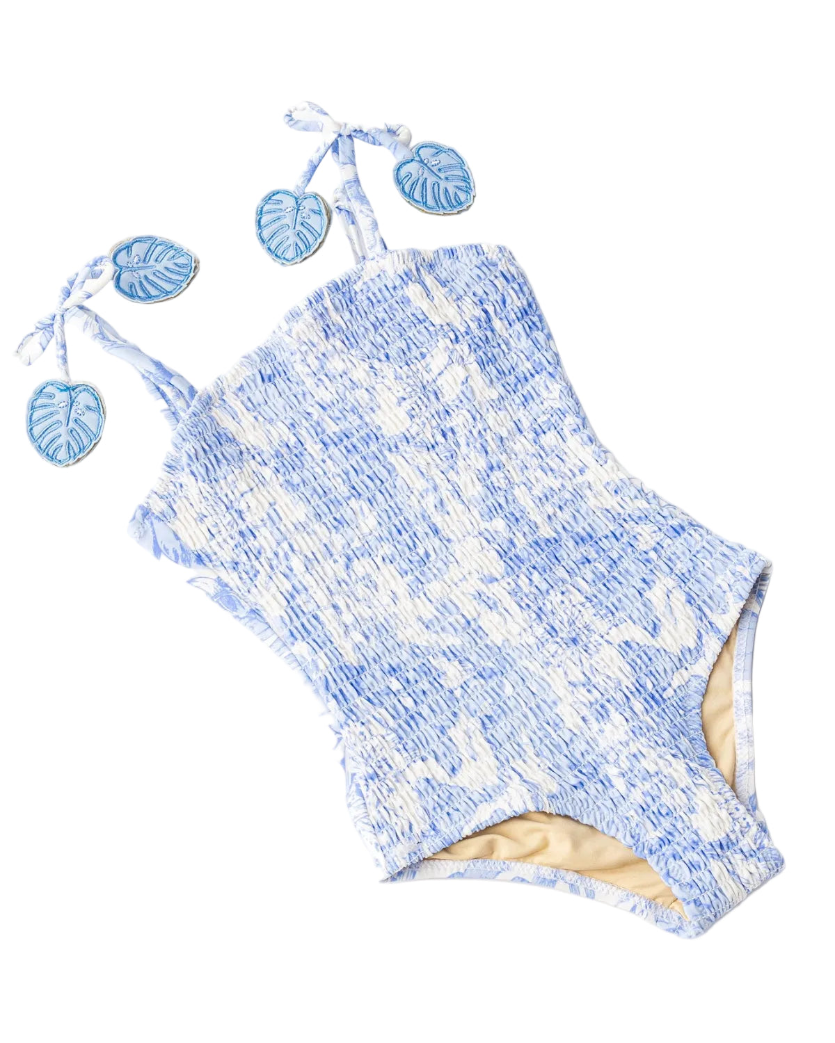 Girls Smocked One Piece Swimsuit | Tropical Blues