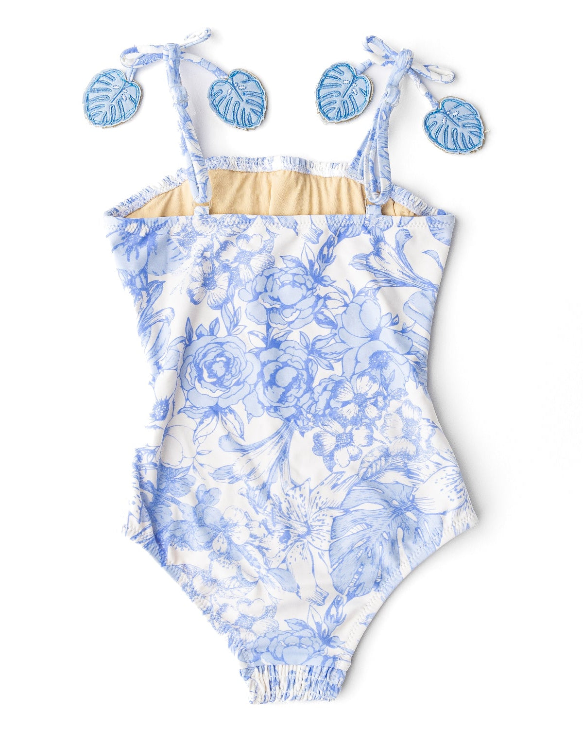 Girls Smocked One Piece Swimsuit | Tropical Blues