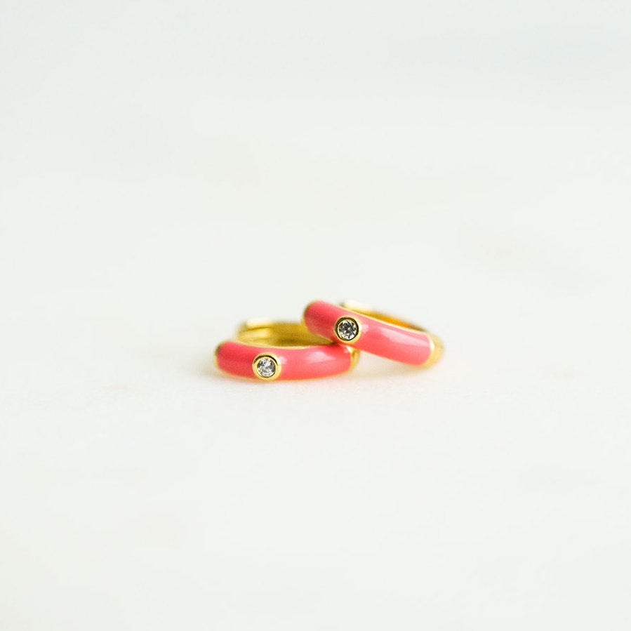 Penny Hoops with CZ Stone | Hibiscus